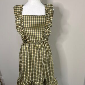 wild fable Yellow and Green Gingham Ruffle Strap Midi Dress